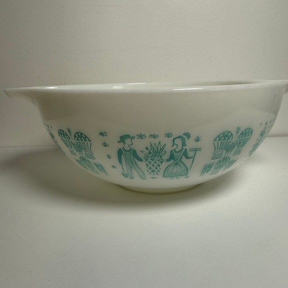 Pyrex Butterprint Cinderella Mixing Bowls 444 Set of 2 Turquoise White 4QT MCM - Picture 5 of 16